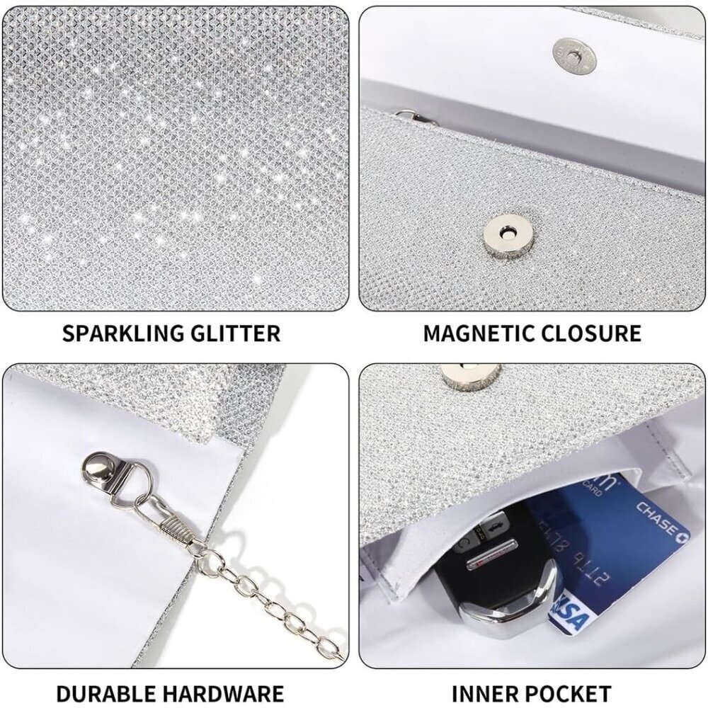 Evening Bag Clutch Purses for Women Ladies Sparkling Party Handbag Wedding Bag - Picture 4 of 6